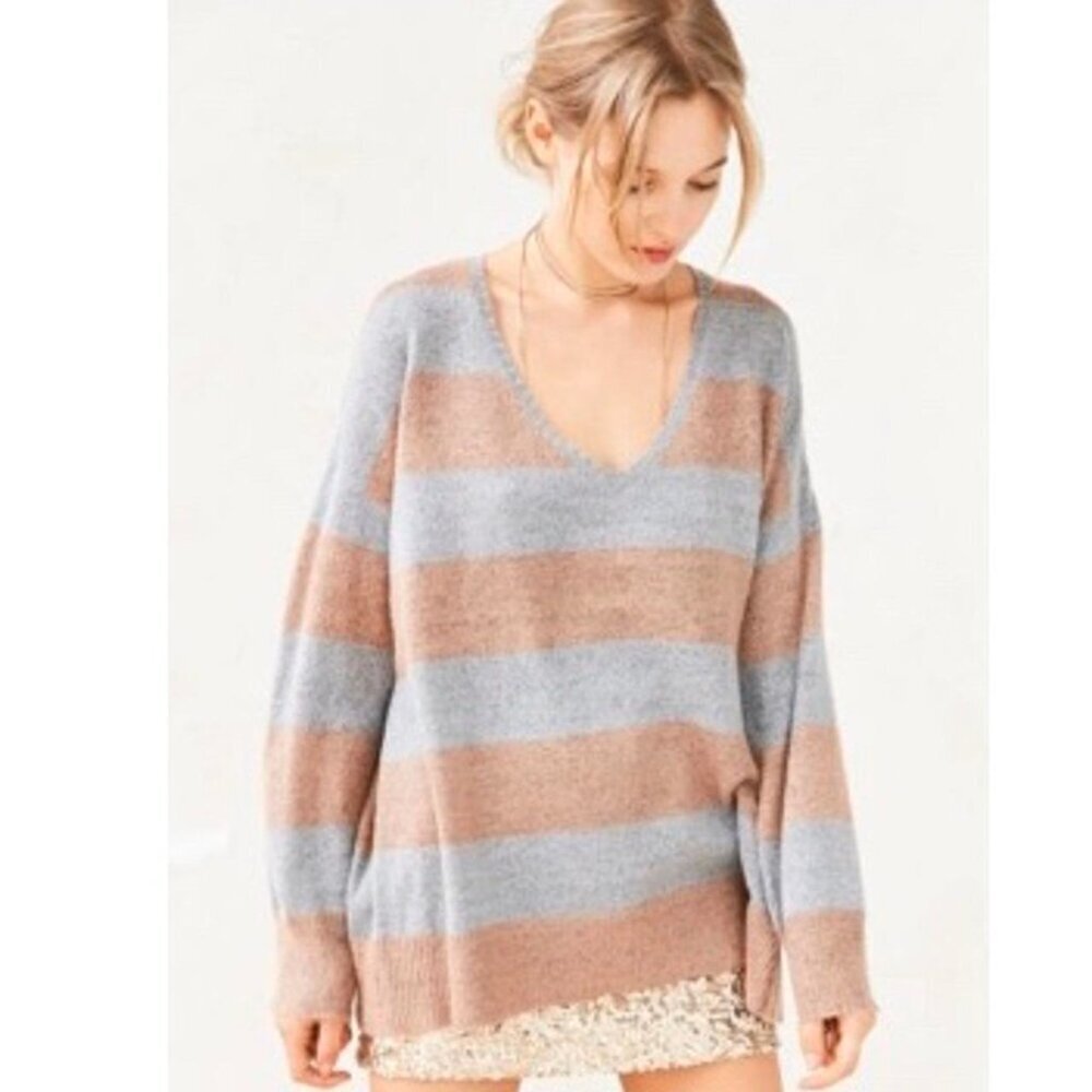 BDG Brown and Gray Oversized Striped Sweater Size XS/S Women's